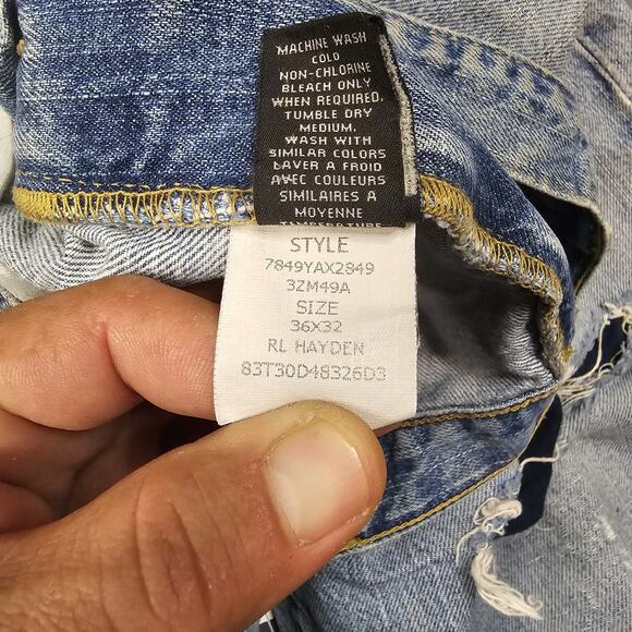 Polo Ralph Lauren Jeans Mens 36x32 Faded Distressed Repaired Straight Relaxed - Picture 9 of 16